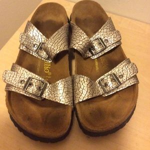 Birkenstock size 8 metallic silver 2 strap sandals